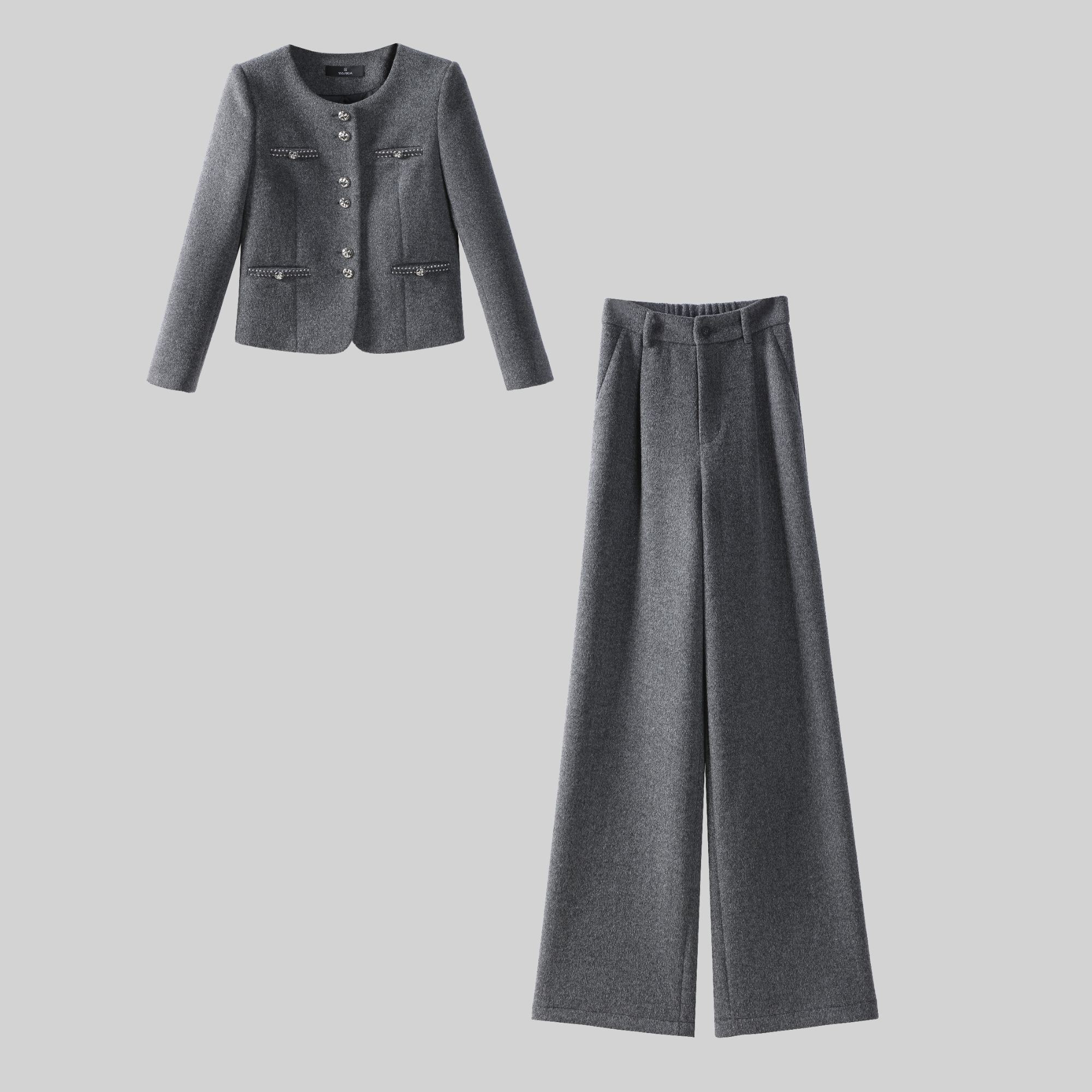 〈纪朵研〉1609秋冬毛呢外套阔腿裤两件套装