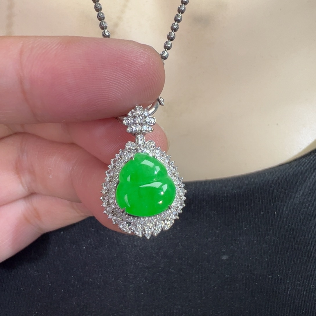 翡翠18K金镶嵌吊坠(不含链)