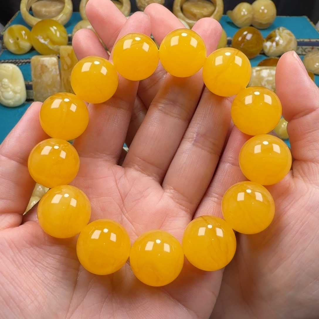 蜜蜡手链未镶嵌天**淡蜜蜡