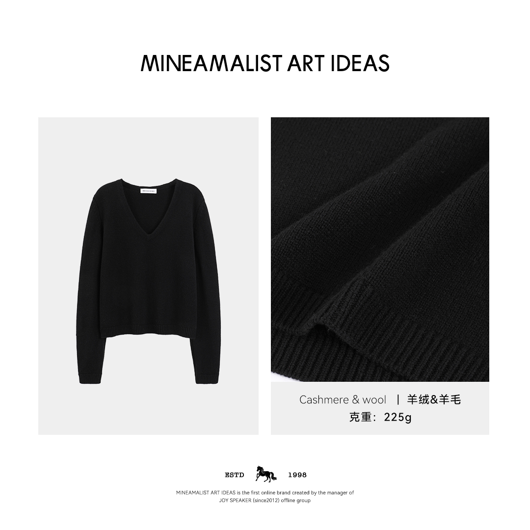 MINEAMALIST ART IDEAS秋冬ROW经典V领羊毛羊绒长袖针织上衣5159M