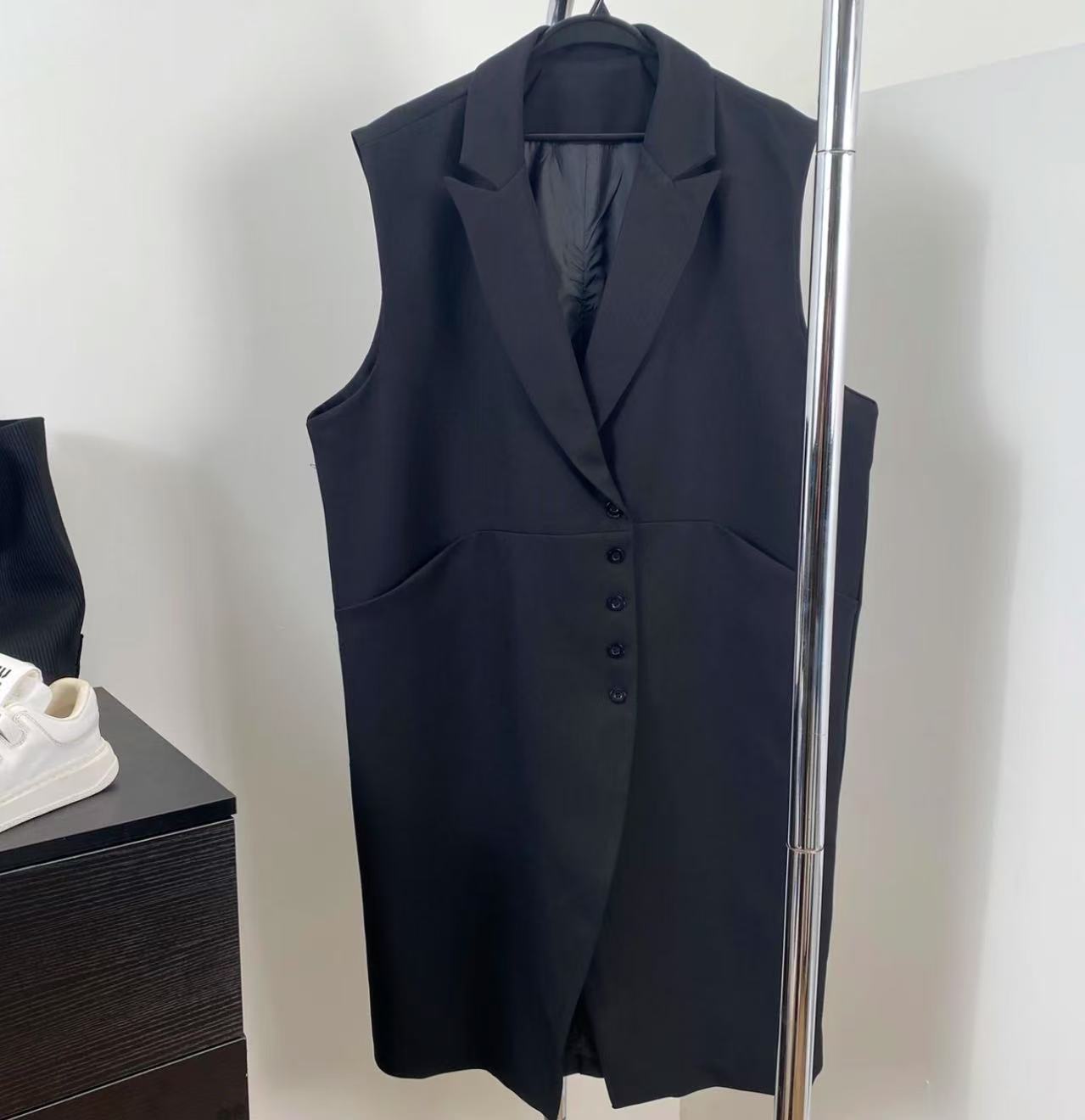 小众设计款休闲长款西装马甲简约御姐风长款马甲极简设计