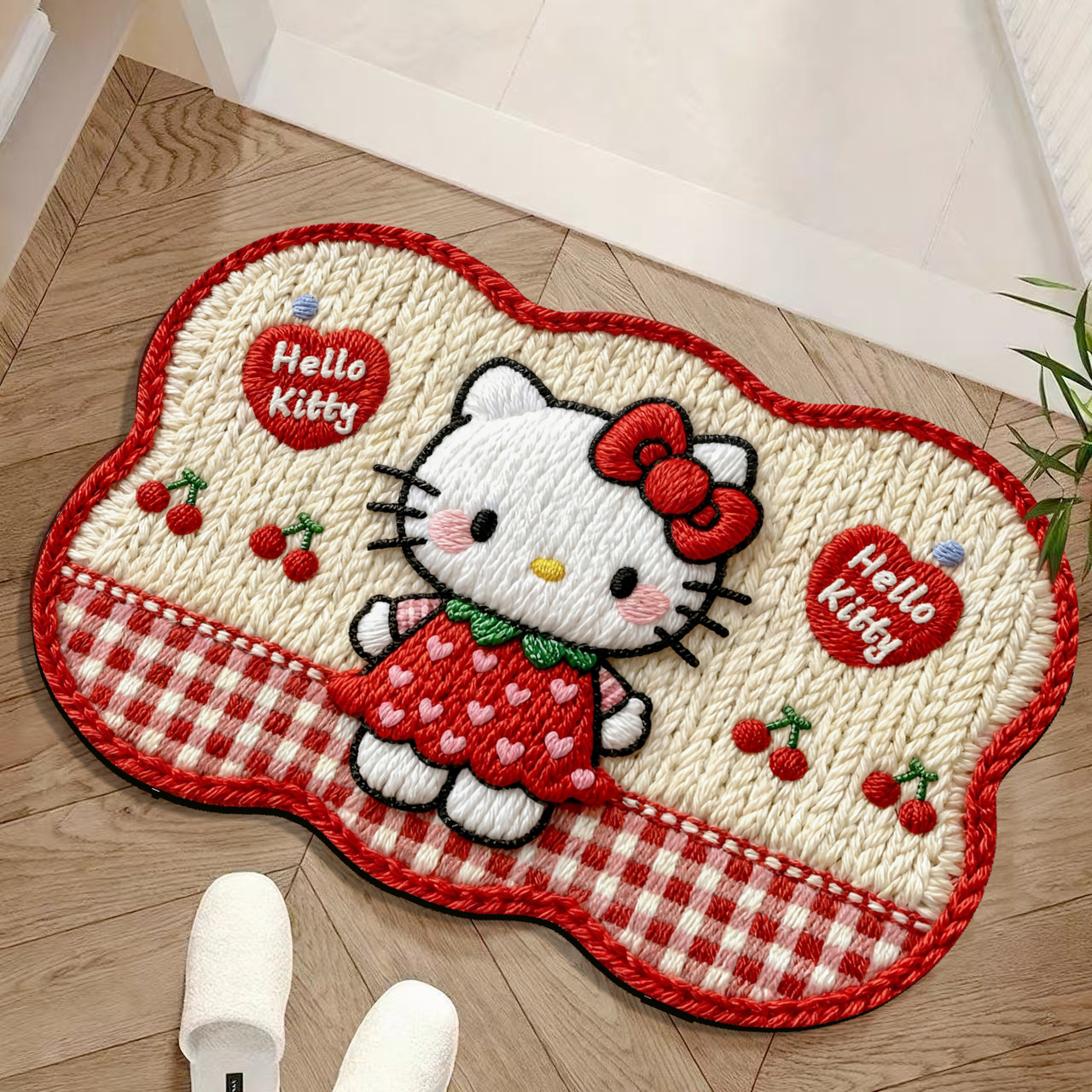 HelloKitty格子卡通可爱风硅藻泥地垫浴室防滑吸水家用入户脚垫