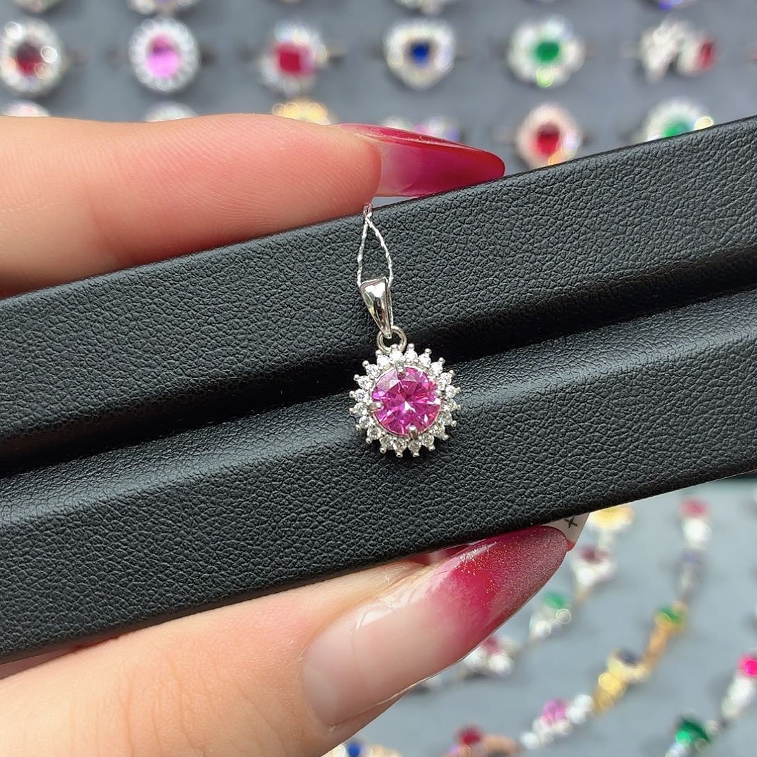 吊坠925银培育帕帕拉恰色粉蓝宝