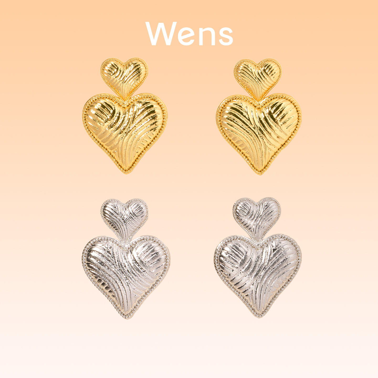 Wens/吻斯 铜合金耳饰 「我的心」双心爱心耳环简约百搭时尚设计感