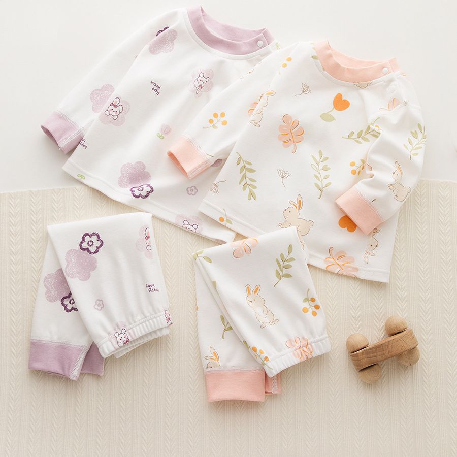 婴儿秋衣秋裤套装纯棉男宝宝保暖内衣分体家居服女童长袖睡衣打D