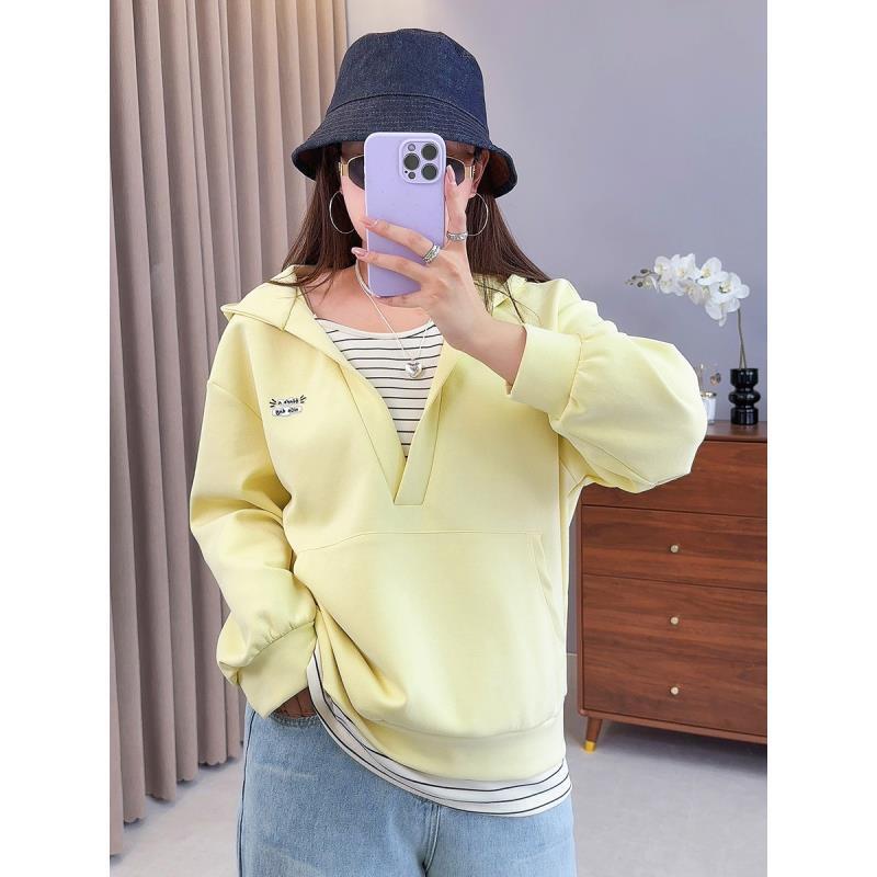 【霏霏专属】2025秋季新款假两件连帽卫衣胖妹妹大码-9033