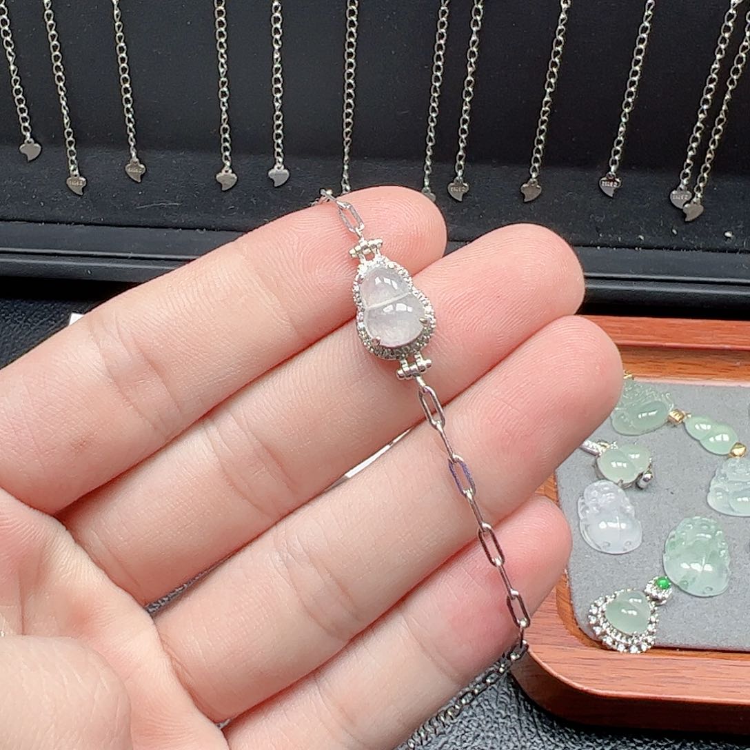 翡翠手链银S925镶嵌花****天然翡翠A货