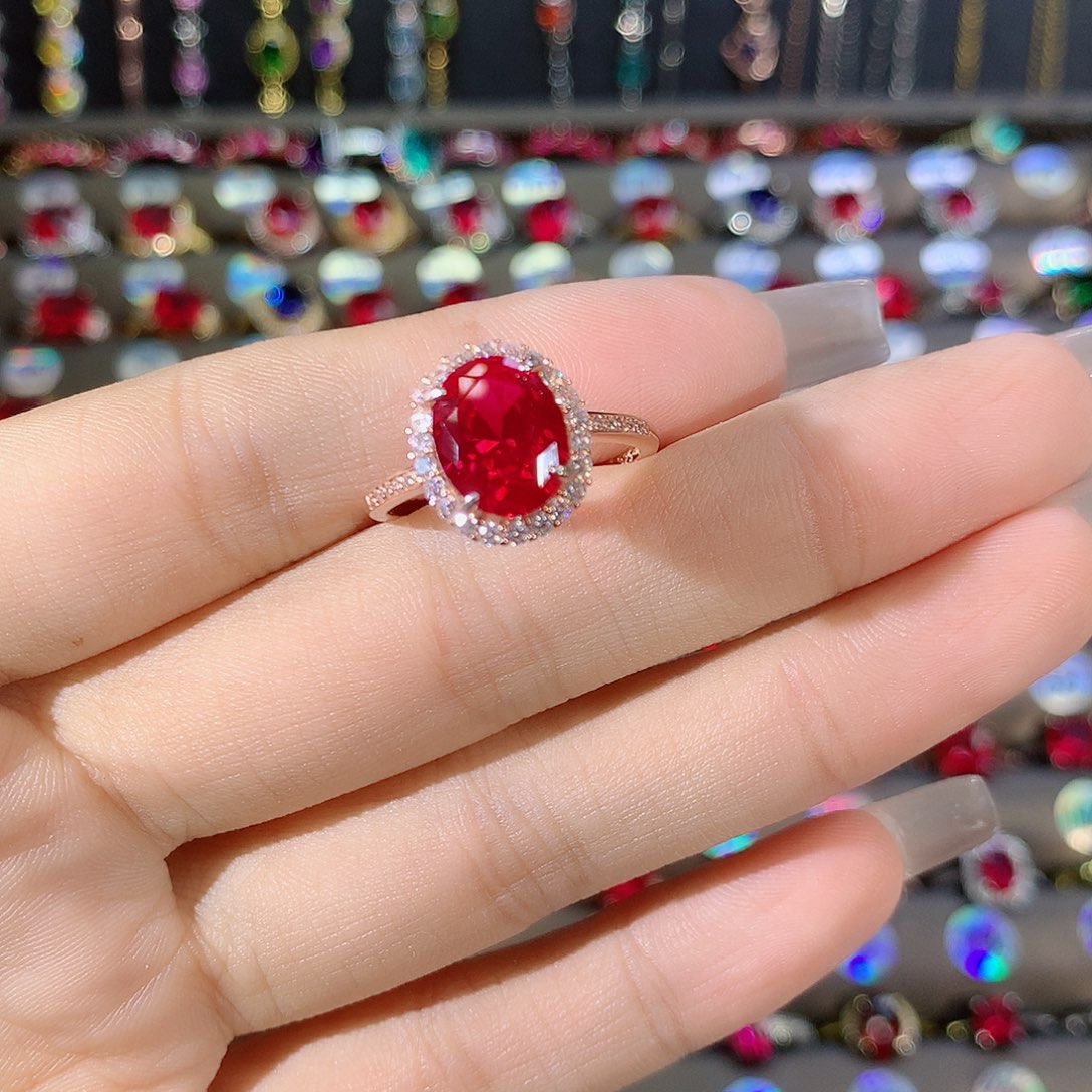 红宝石戒指银S925镶嵌玫瑰金810