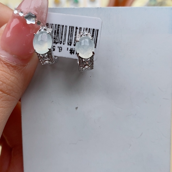 翡翠耳饰银S925镶嵌奶****饼11111