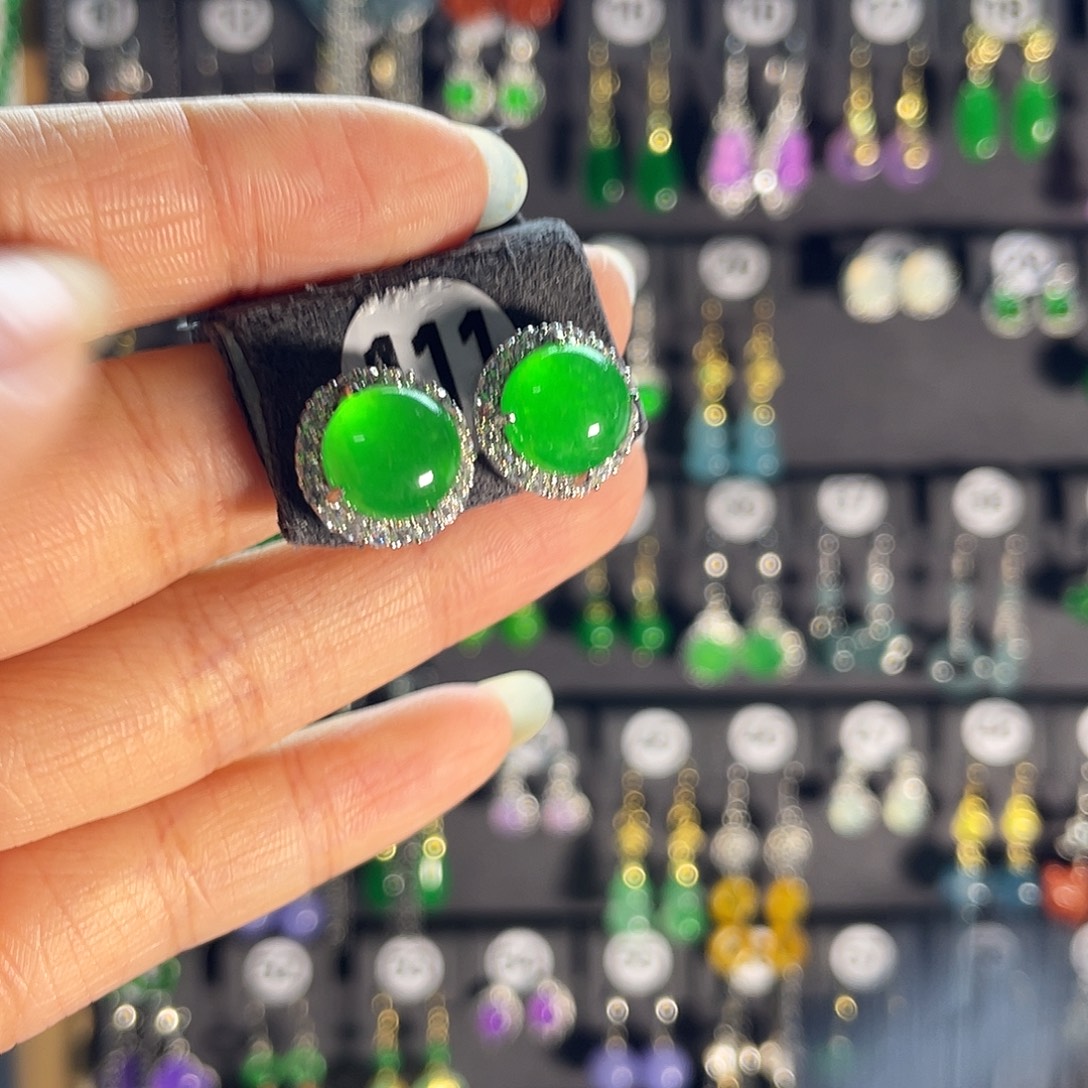 翡翠银S925镶嵌耳饰111