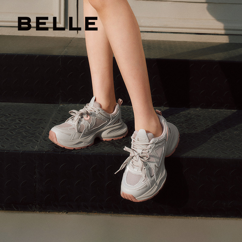 周雨彤姜妍同款百丽小粉鲸厚底老爹鞋网面运动休闲鞋子D7A1DAM5