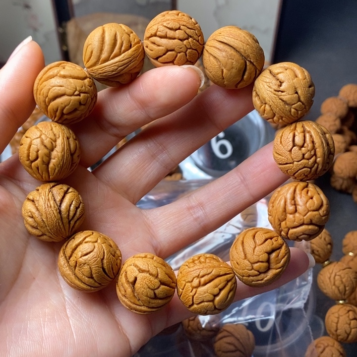 小***瓜文玩核桃手串秦岭野生龙纹桃核20