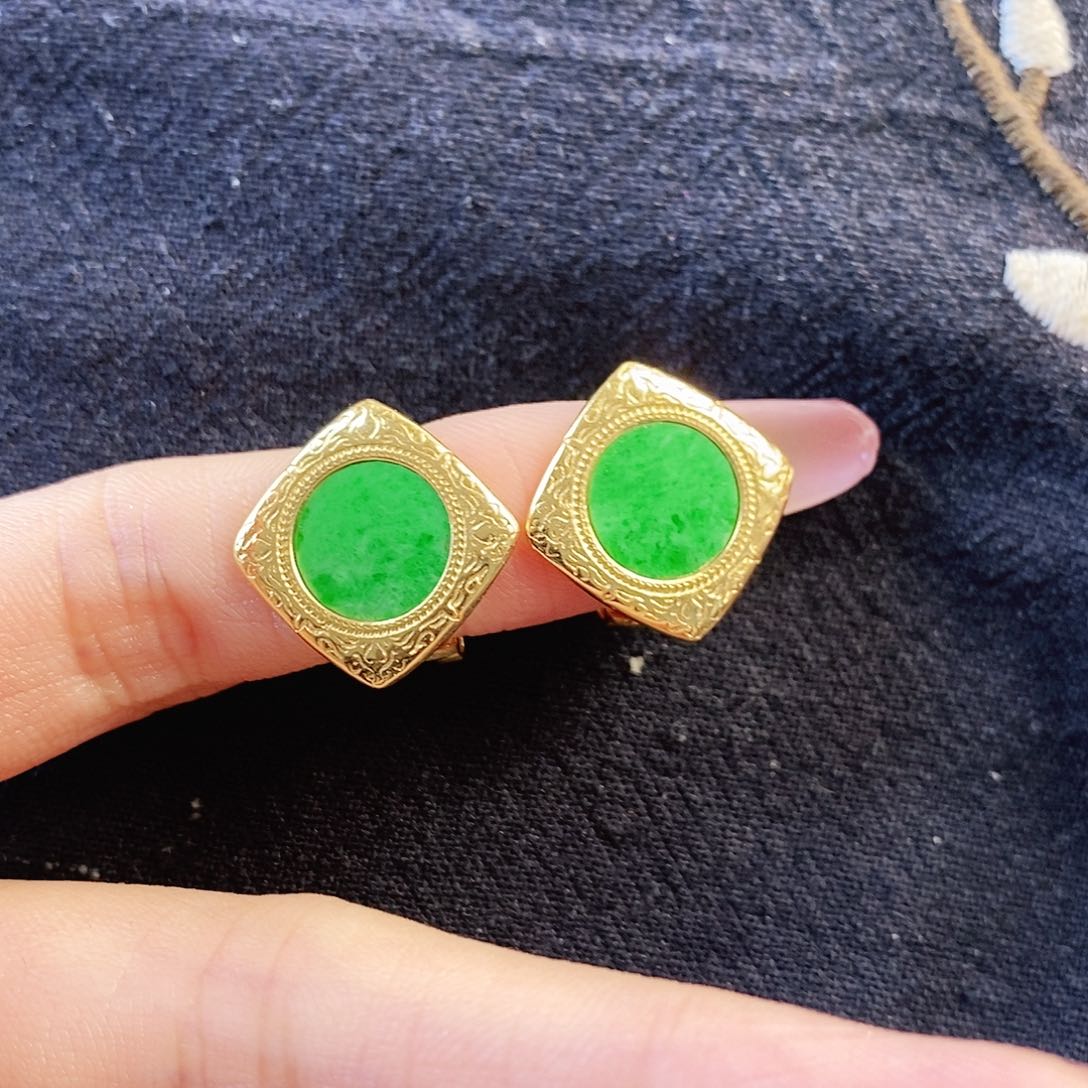 翡翠银S925镶嵌耳饰天**福缅甸翡翠