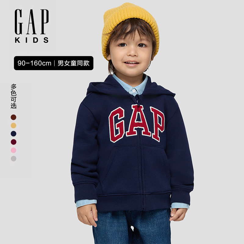 GapGAP男女童2025秋季新款贴布绣logo抓绒连帽卫衣装外套804633