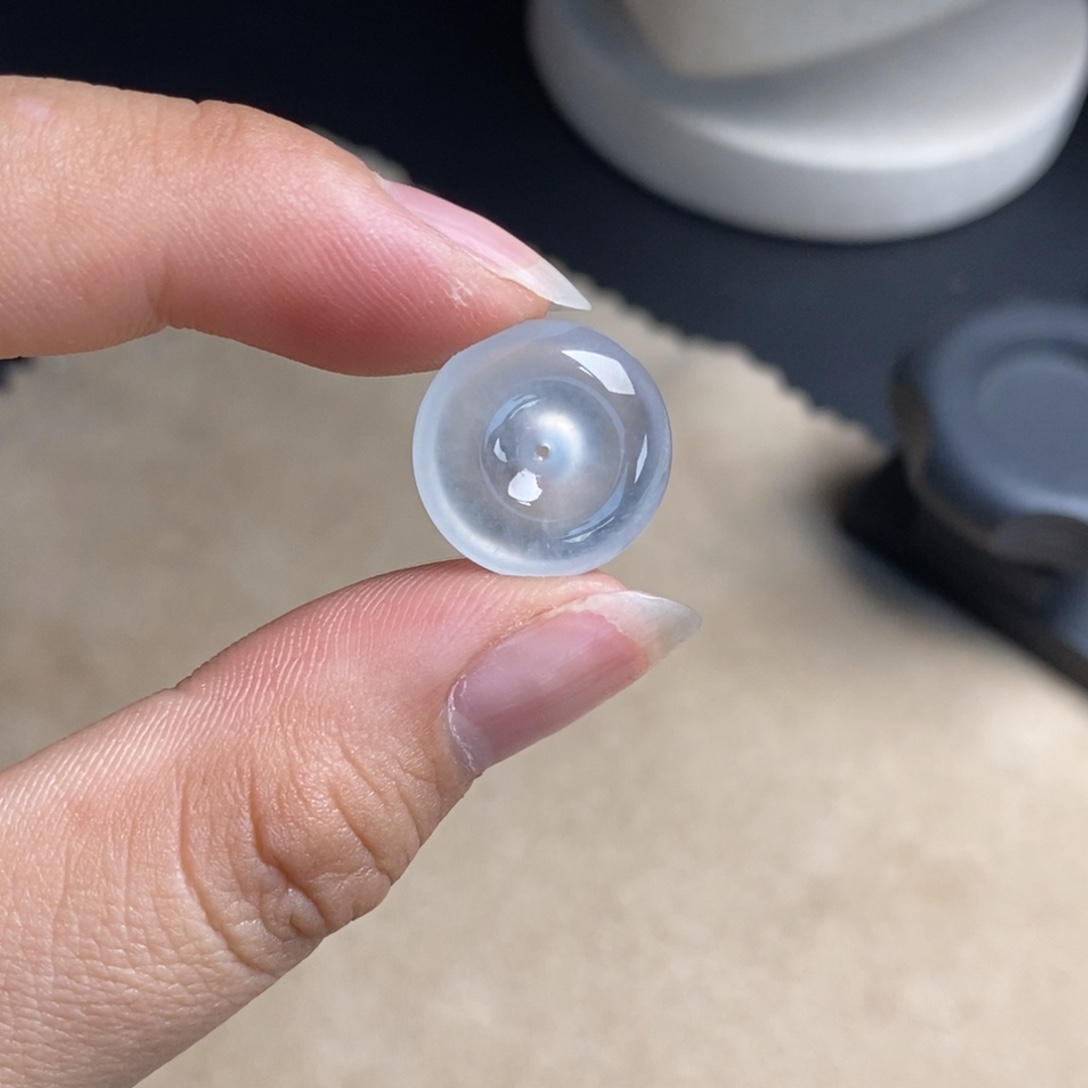 翡翠未镶嵌颈饰高冰白底起光平安扣吊坠16-5
