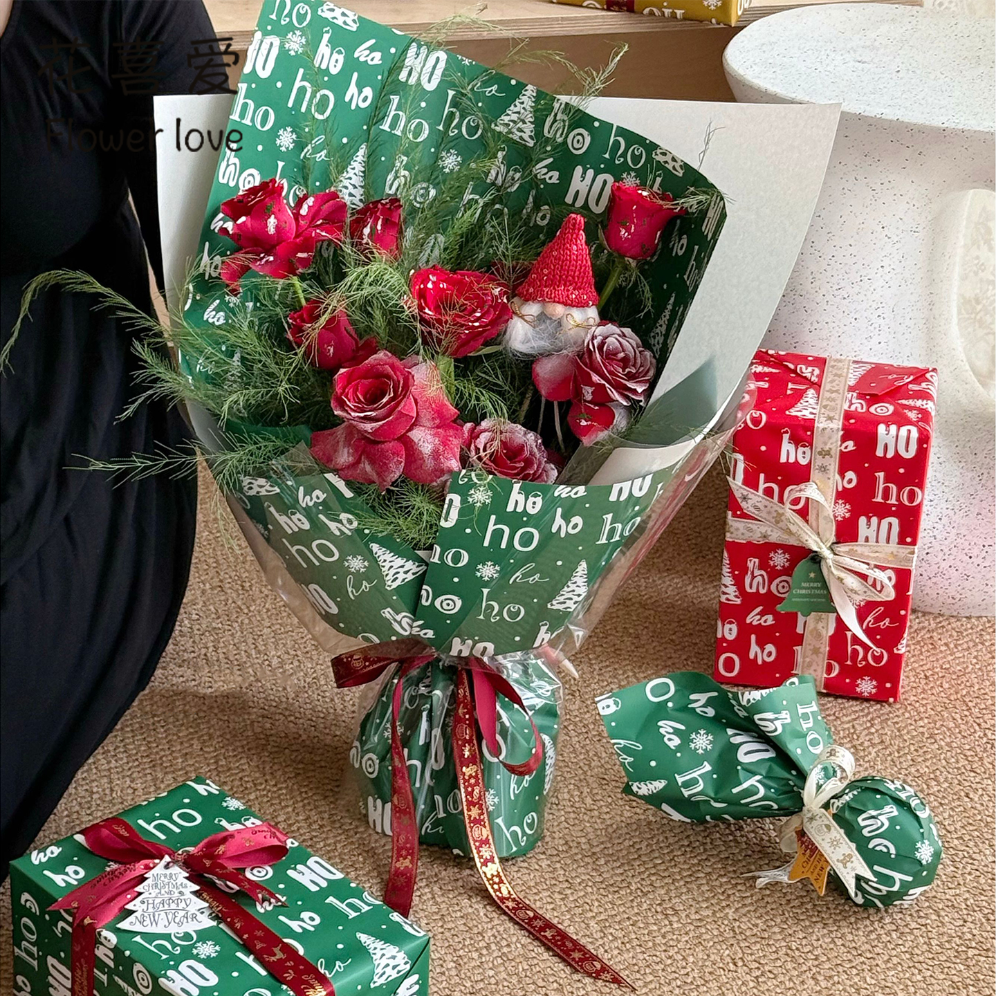 【莫莫】圣诞乐章花束包花纸防水苹果花束纸手工DIY材料平安礼物