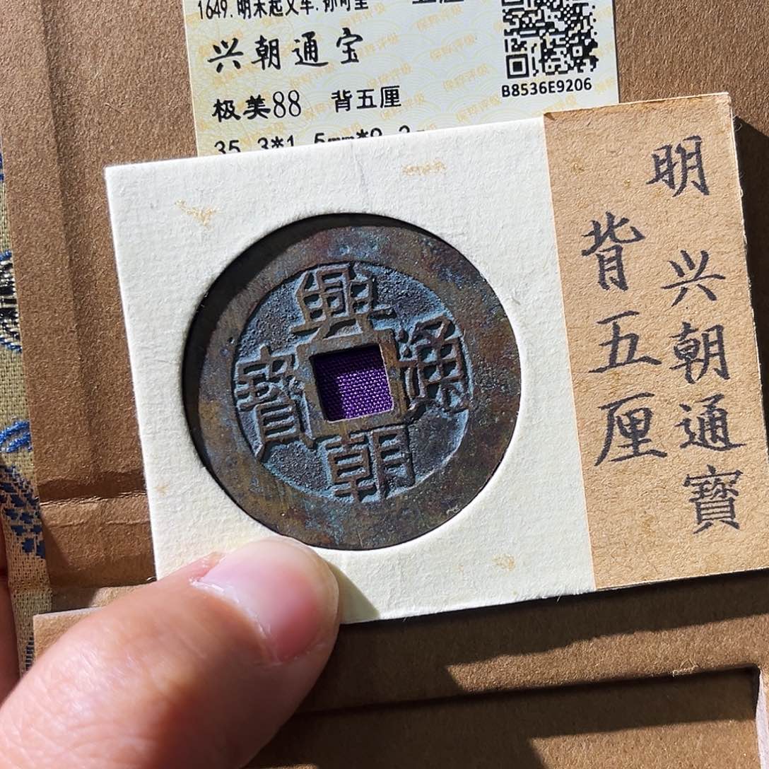 铜小瑶，精品兴朝通宝背五厘，评级码9206