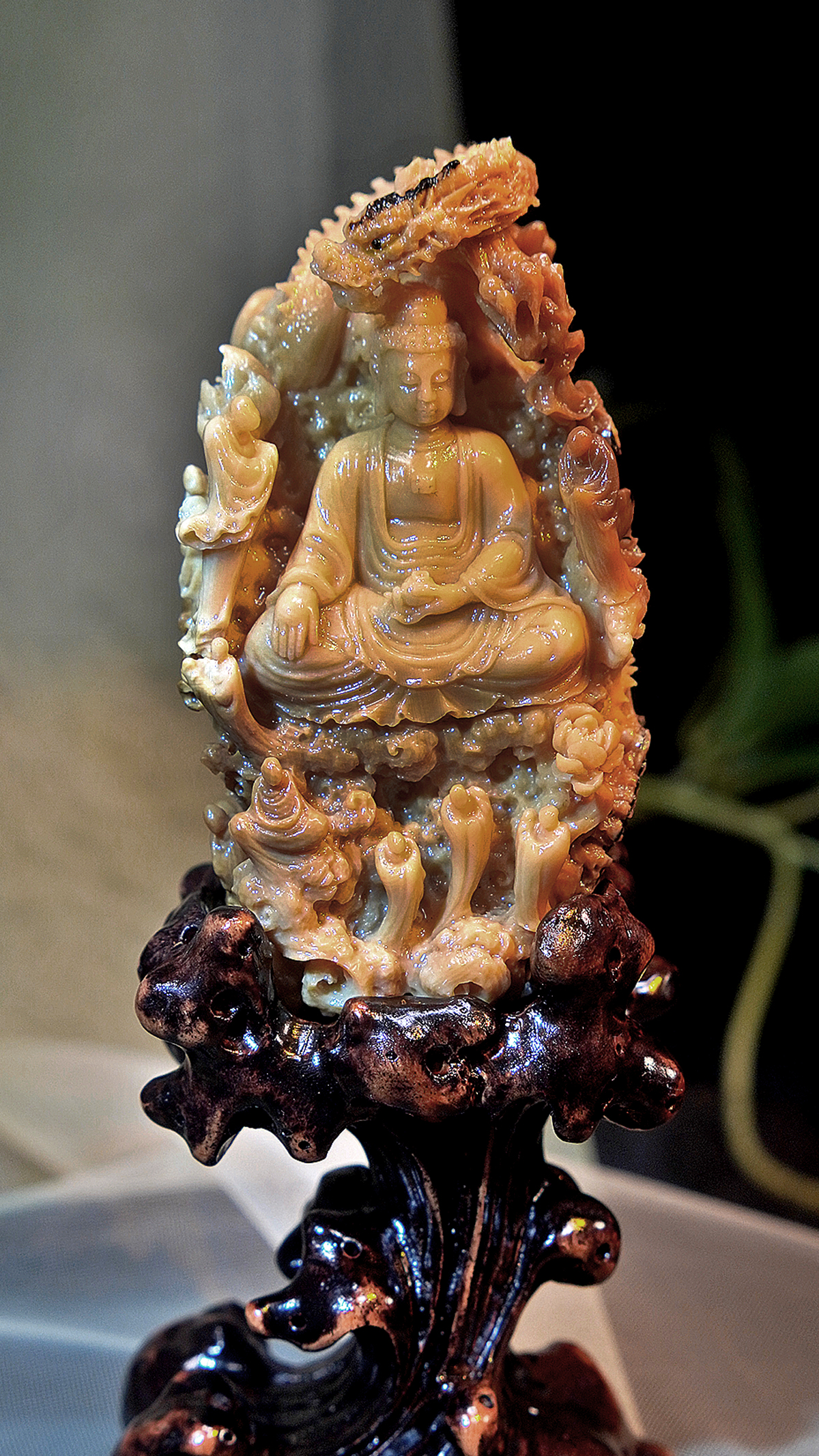 天然猛犸牙/手工雕刻作品/万佛大日/特色咖料/文玩收藏