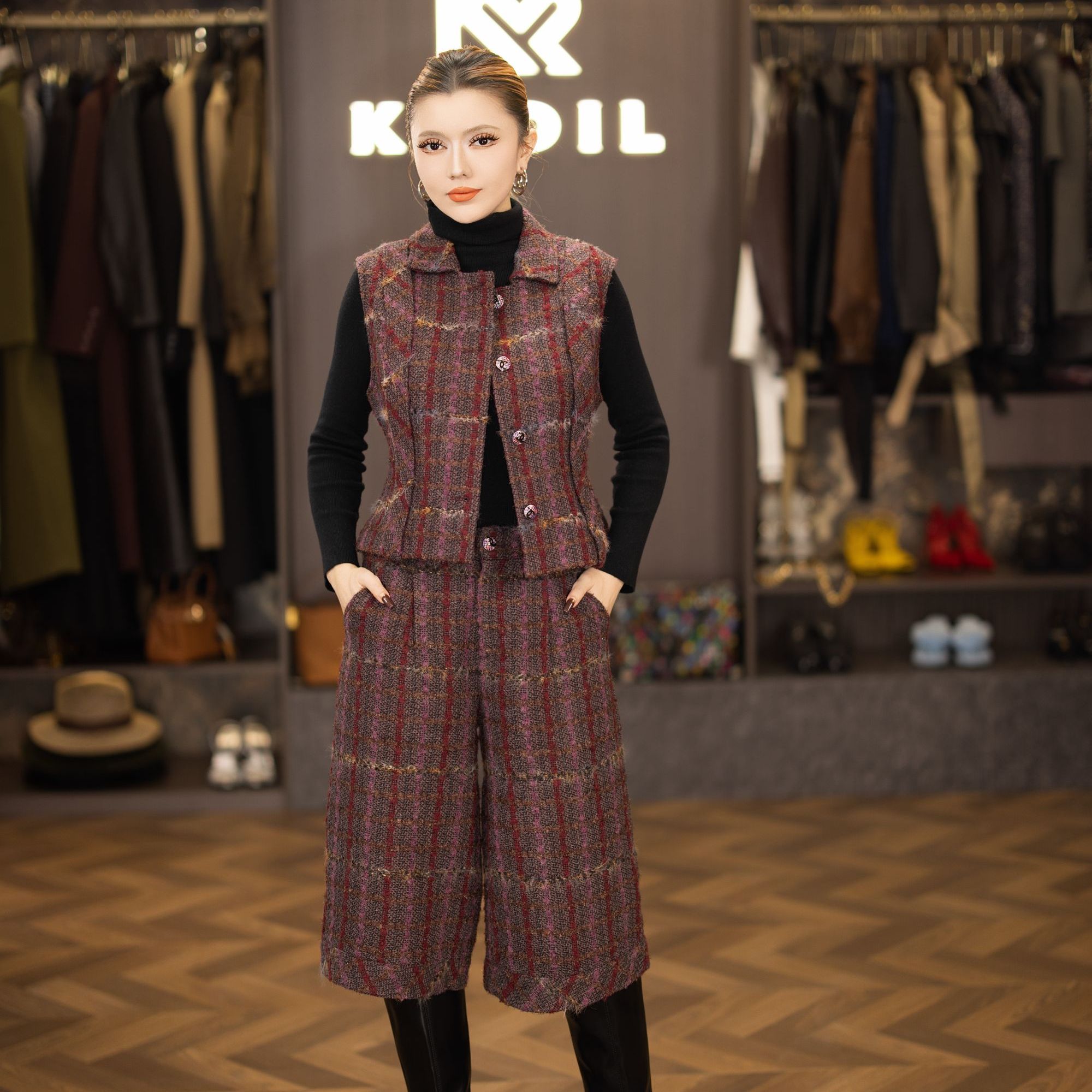 KMDIL品牌冬季新款时尚显气质优雅马甲裤子两件套跨年圣诞节必备