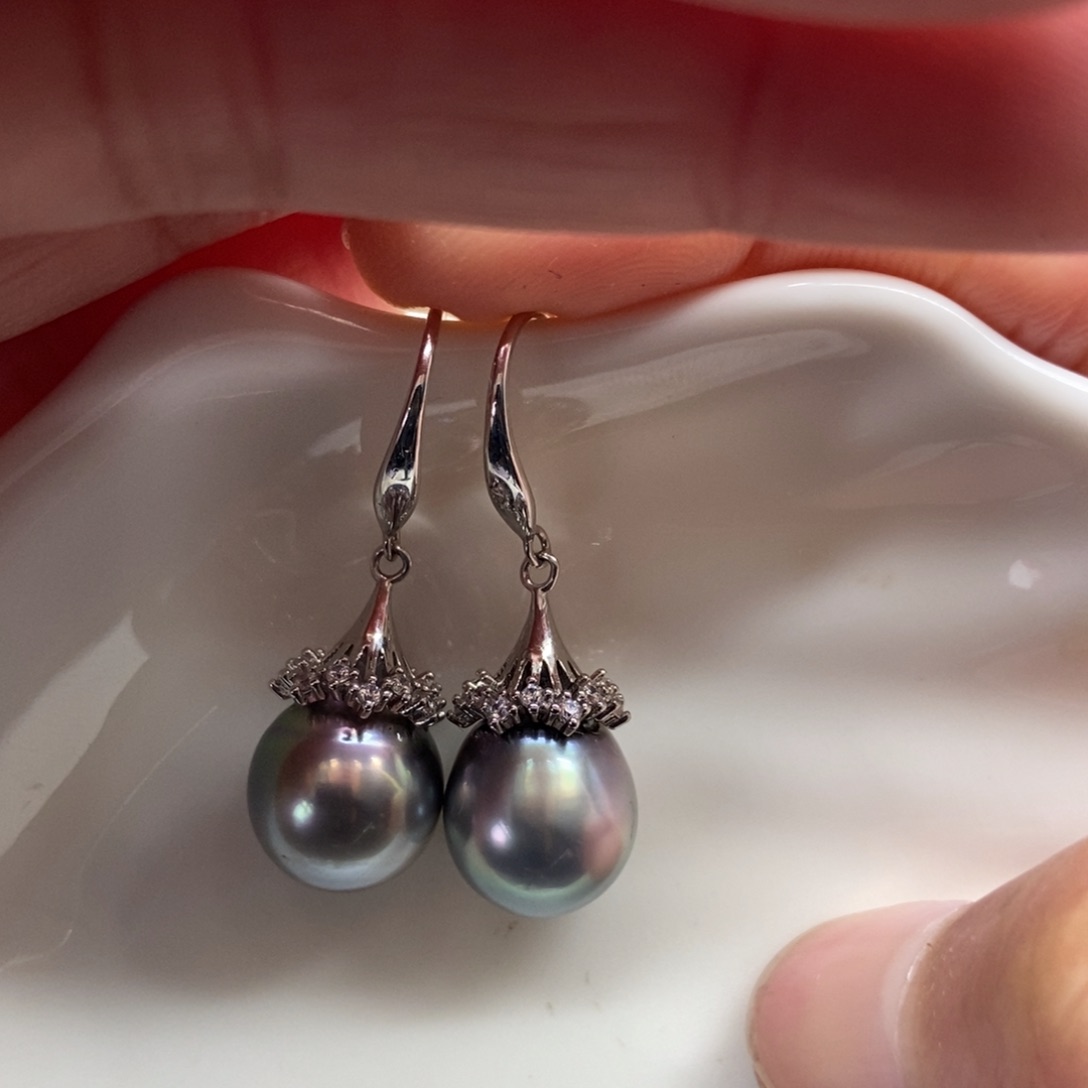 海水珍珠耳饰银S925镶嵌