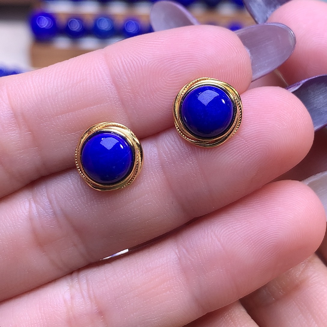 青金石银S925镶嵌耳饰