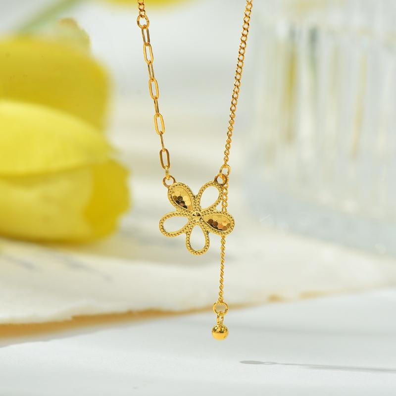 坠链均足银 足银套链   足银桃花朵朵套链金色亮闪