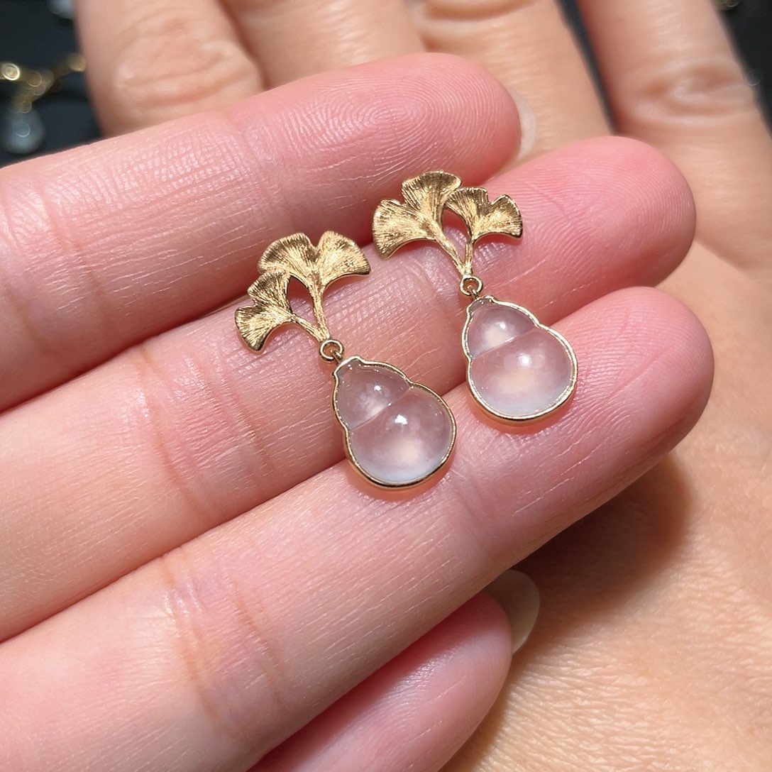 翡翠耳饰18K金镶嵌耳环