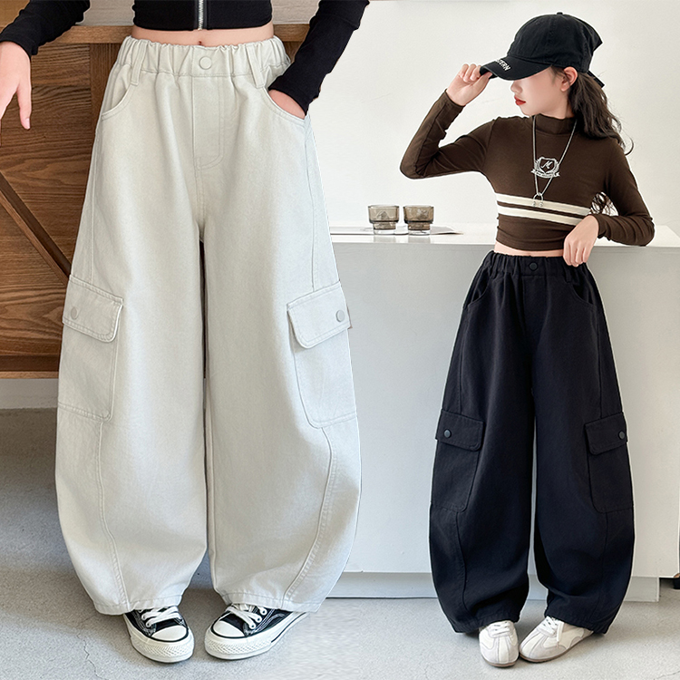 女童工装裤秋装2025新款儿童洋气阔腿裤春秋中大童宽松百搭休闲裤