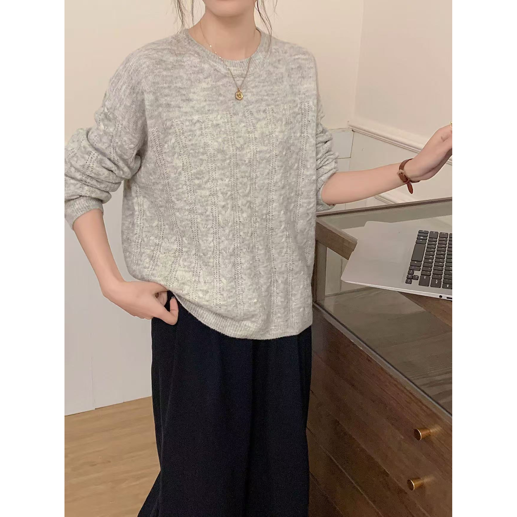 457 设计感小众针织衫毛衣秋冬韩版宽松显瘦长袖慵懒风