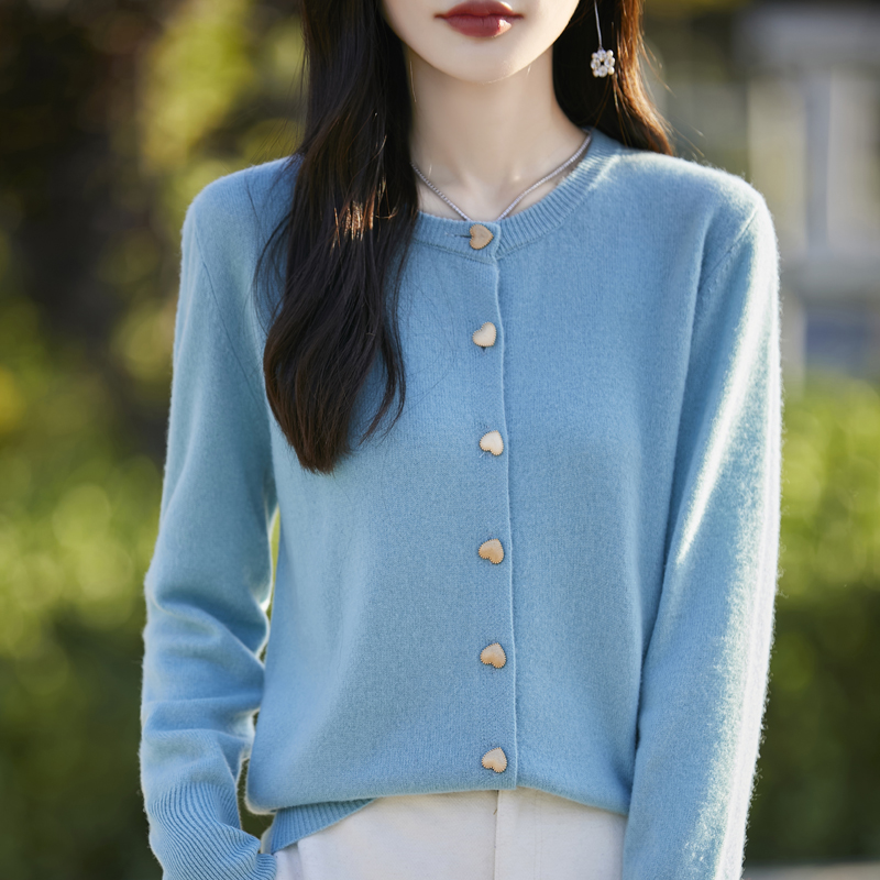 羊毛衫女士圆领开衫毛衣外套休闲宽松针织打底衫韩版新款