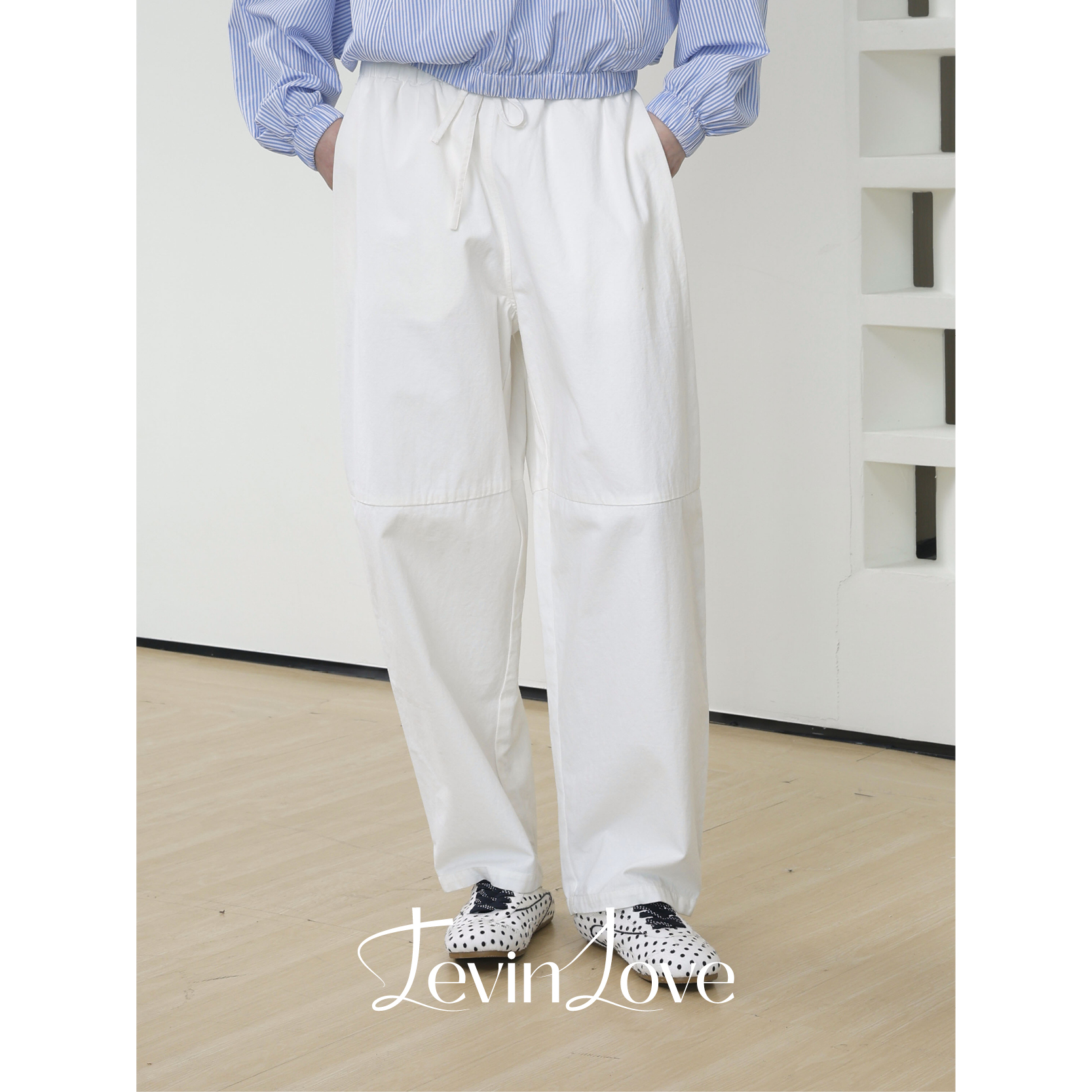 休闲拼接白色休闲裤 LEVIN LOVE 设计师款A002JK01LG