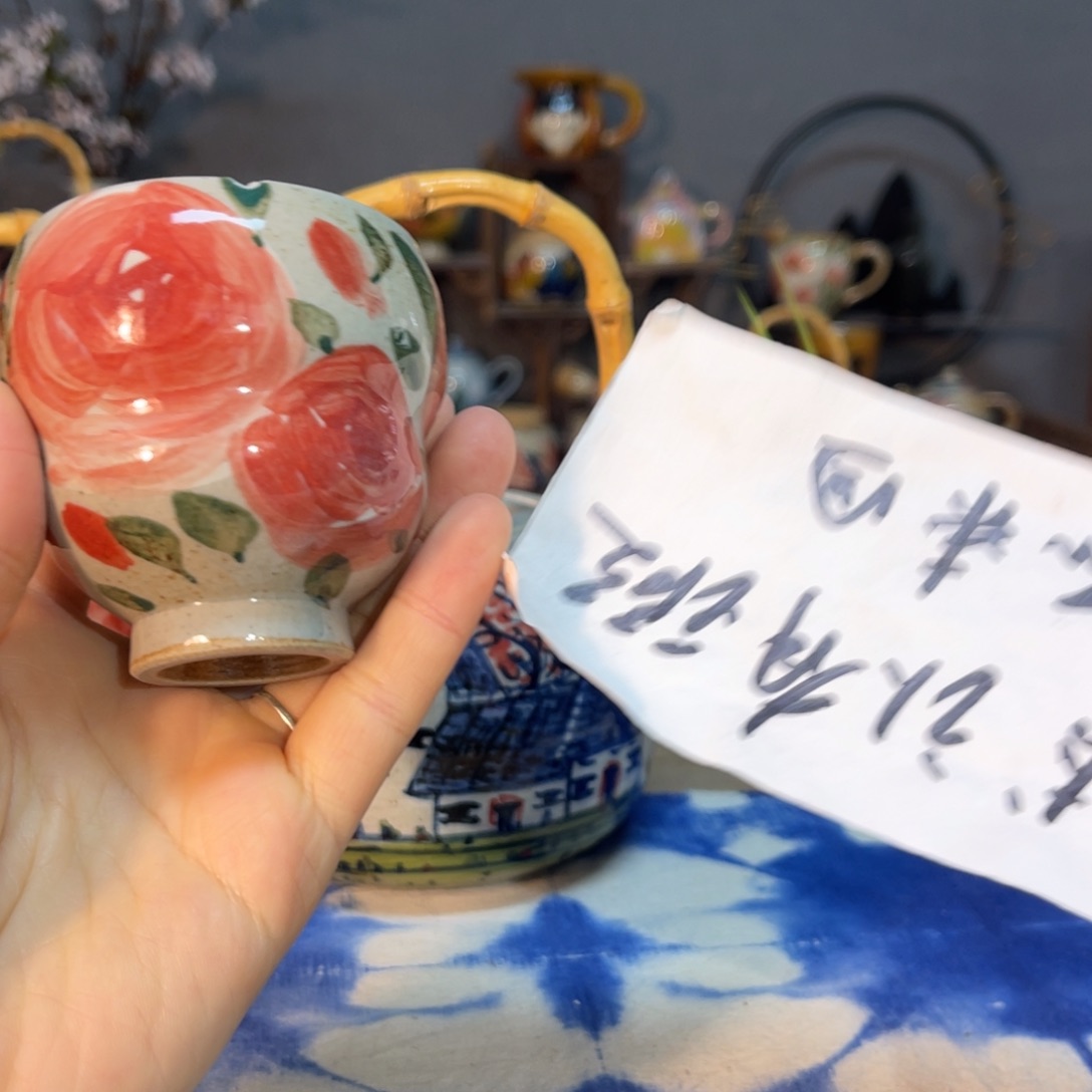 杯艾*佳素浅陶瓷手工手绘