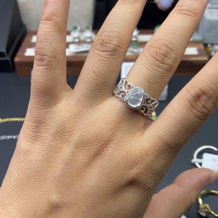 翡翠戒指银S925镶嵌戒指