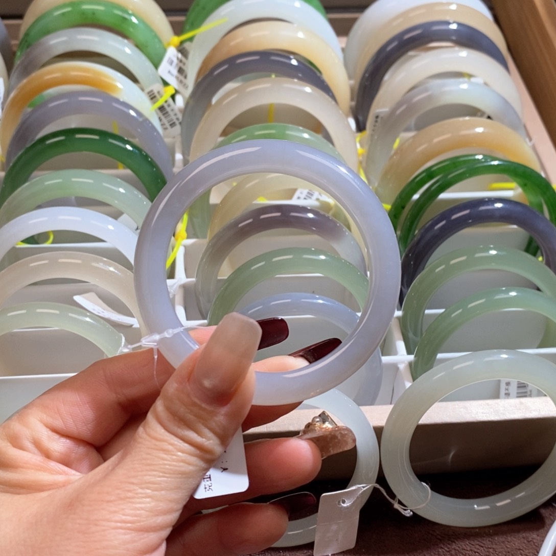 和田玉手镯未镶嵌仙紫色53.54