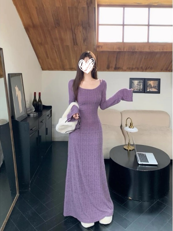 「微风拂月」温柔风蕾衫针织连衣裙纯欲性感修身显瘦气质长裙子