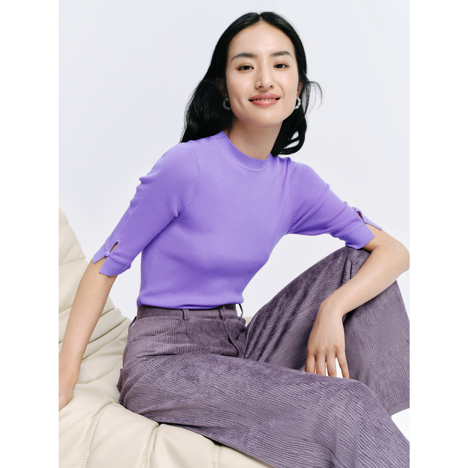 【粉丝专享】玖姿安娜蔻JTDQ31103无龄国风美丽诺羊毛中袖套头毛衫