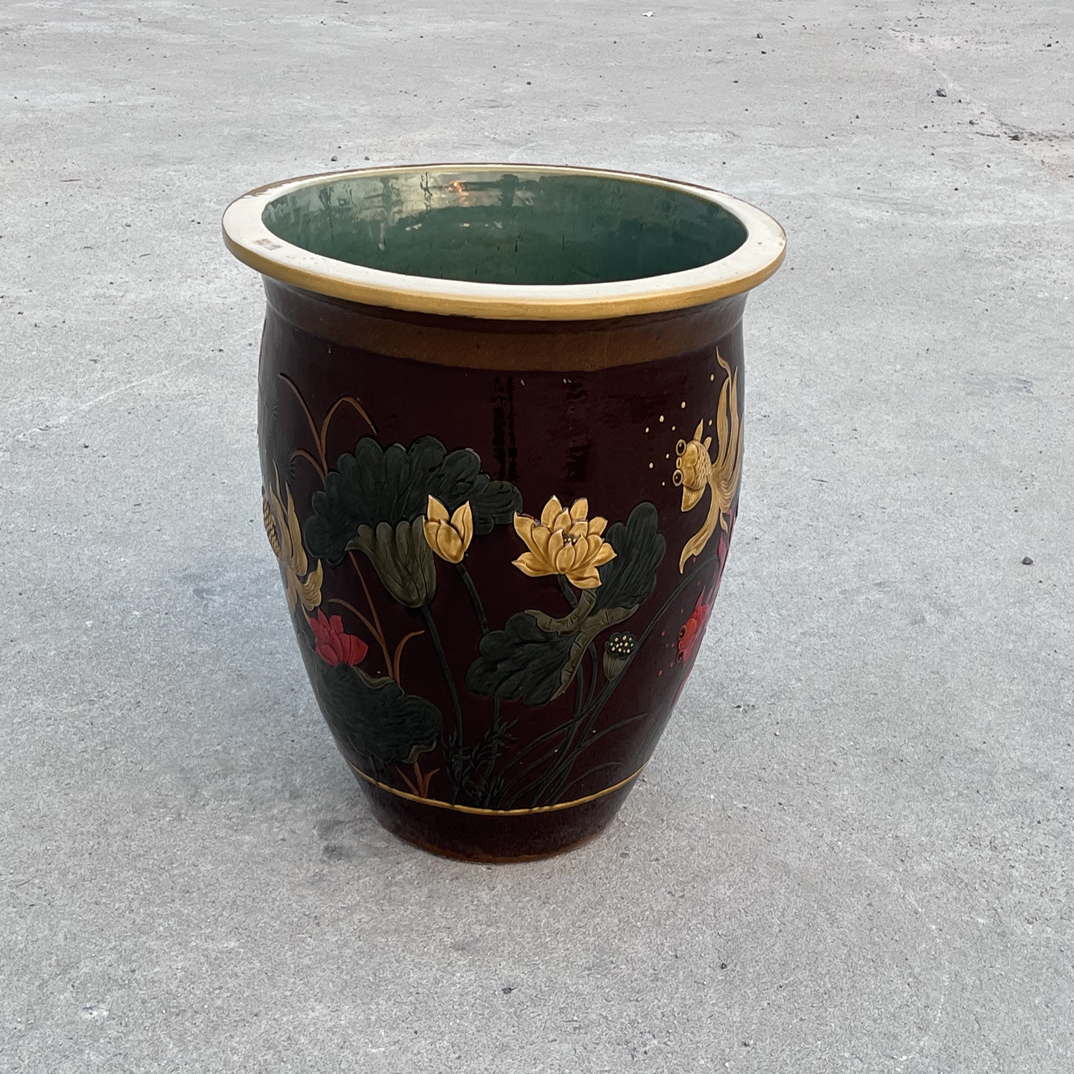 宜均釉堆花工艺金鱼缸