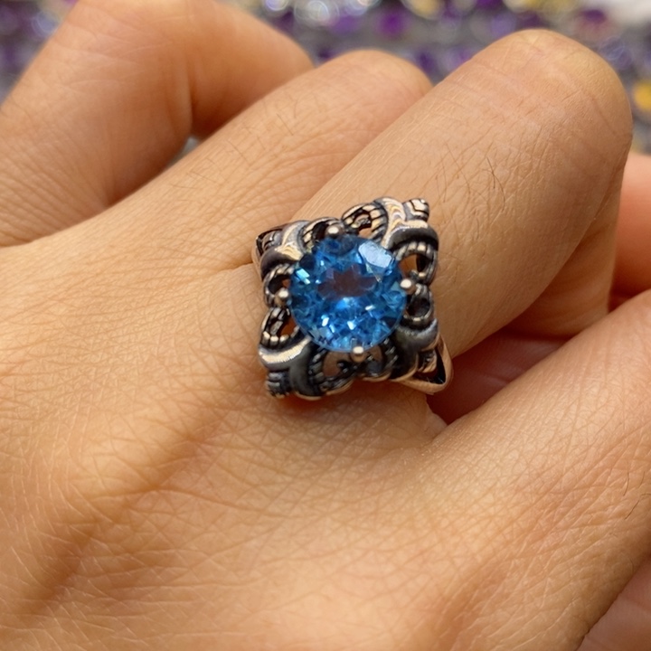 托帕石戒指银S925镶嵌天然托帕石戒指