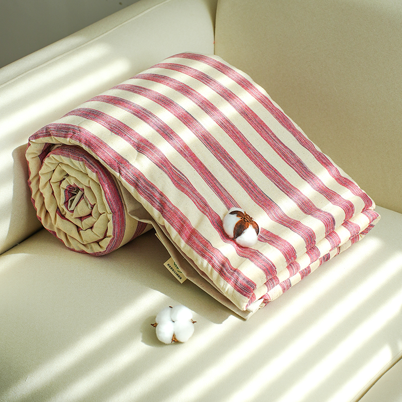 【京かわ会社】罗布麻竖条夏被150*200cm粉红色