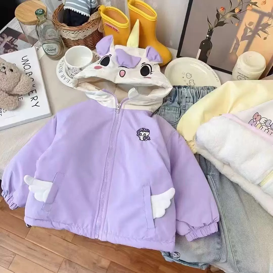 女童2025冬季新款连帽棉服内里毛毛加厚香芋紫