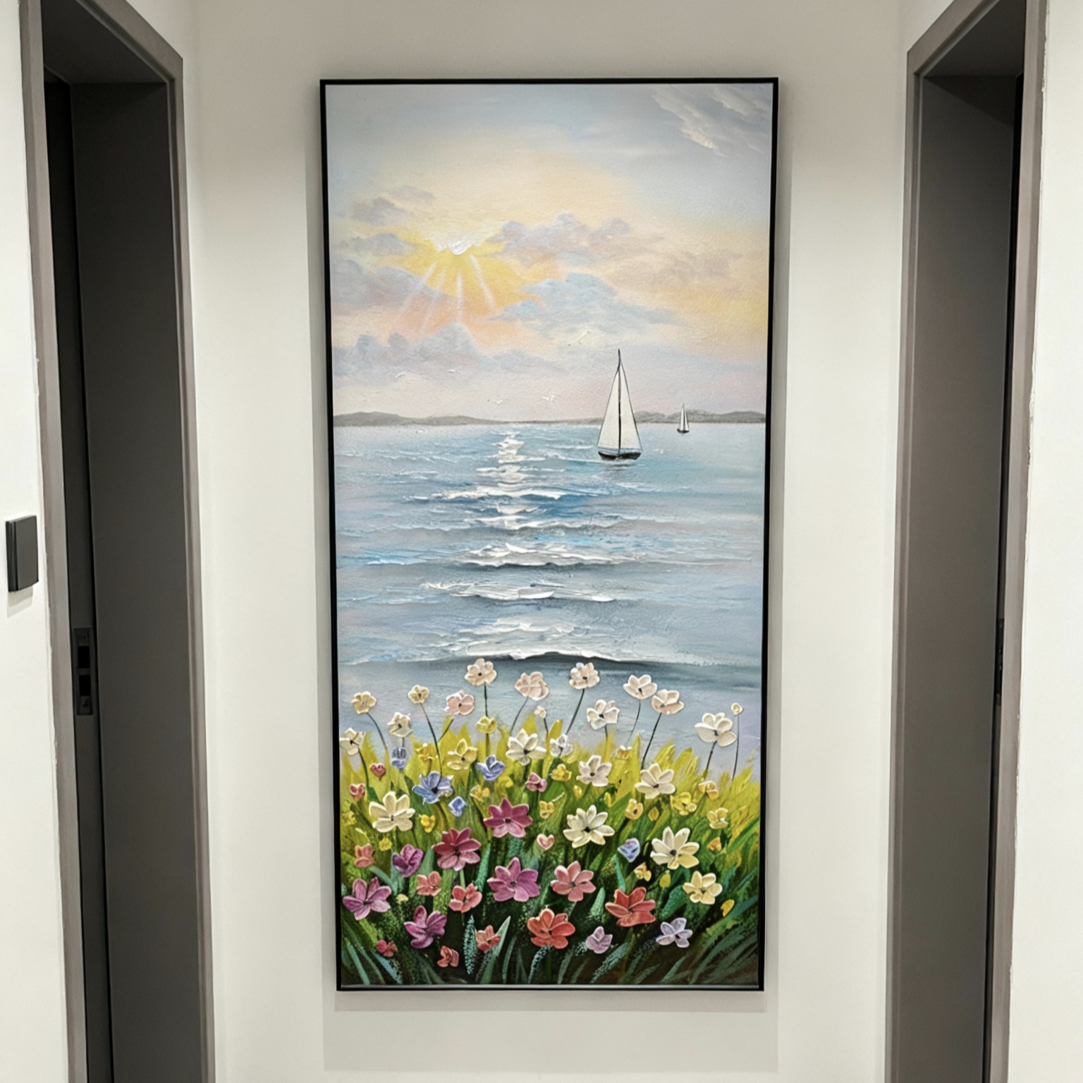 现代风奶油风玄关背景墙装饰画手工机理油画