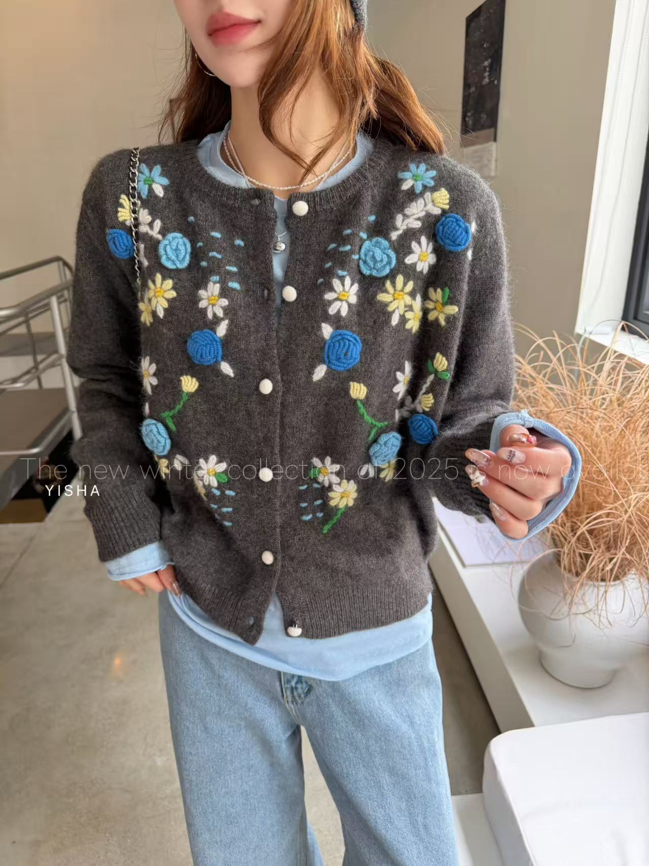 开衫款厚款长袖圆领针织秋季女装山羊绒毛衣