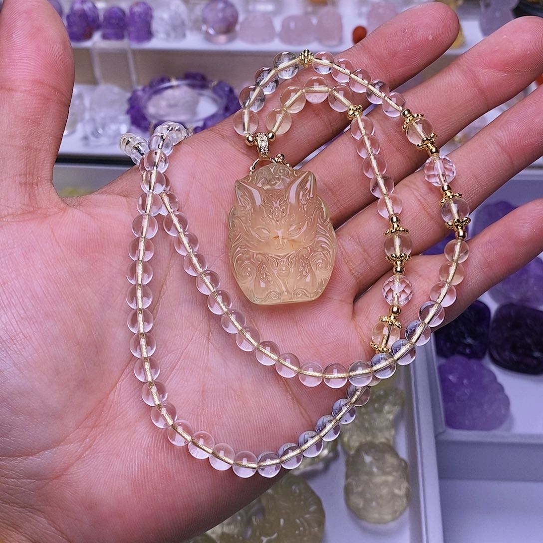水晶颈饰未镶嵌黄水可爱狐吊坠 送链子