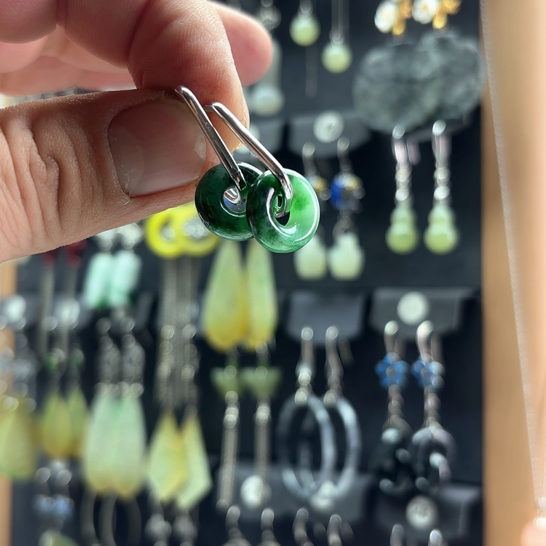 翡翠耳饰银S925镶嵌蒲*英