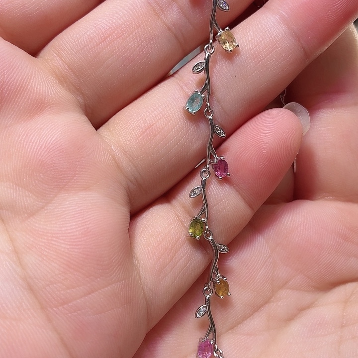 手链银S925镶嵌碧玺国首质检