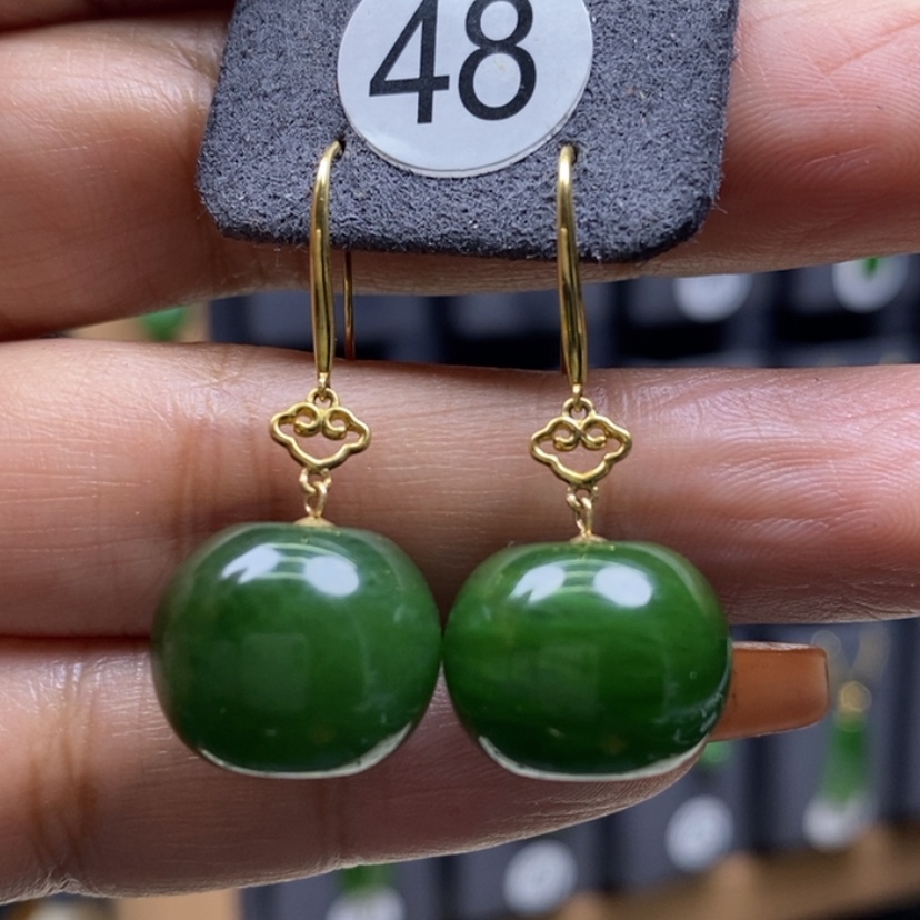 【闪购商品】和田玉耳饰18K金镶嵌12x15.4mm平安果厚金耳饰