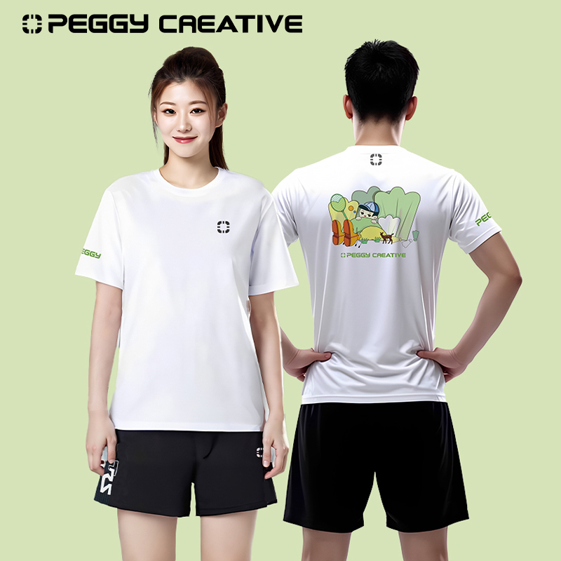 韩国佩极羽毛球服白色户外运动短袖时尚百搭宽松潮流圆领透气T恤