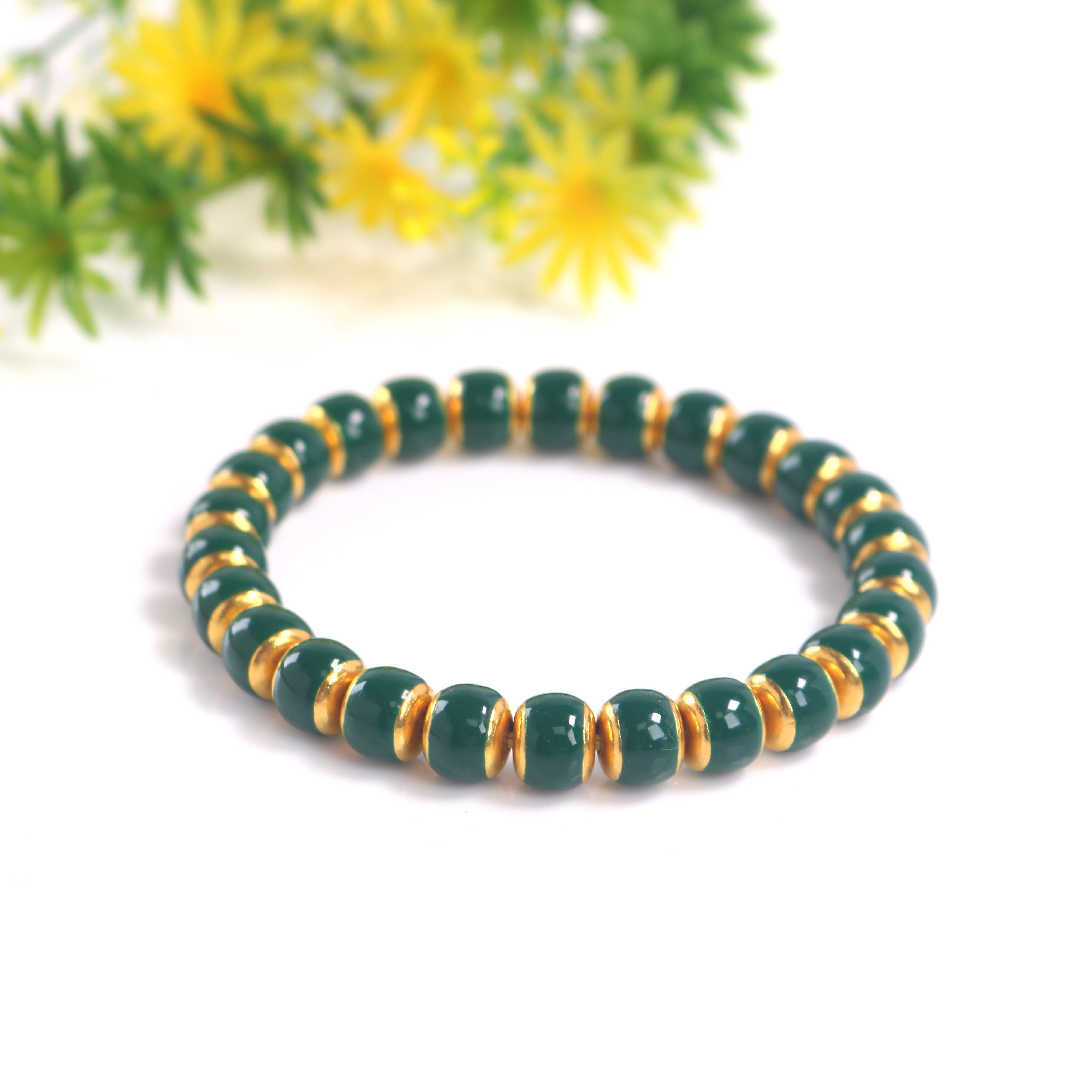 【足金 999 珐琅地狱绿手串】福鑫珐琅彩黄金手串 国潮男士文玩配饰