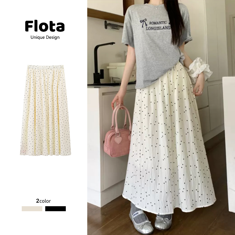 【flota】夏季新款简约波点半身长裙慵懒宽松遮肉百搭高腰裙子0013