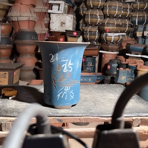 紫砂花盆蓝花盆一个微